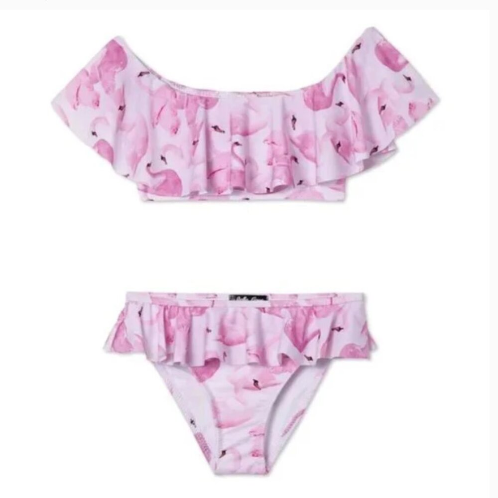 NWT STELLA COVE Ruffled pink flamingos two piece swimsuit size 4T